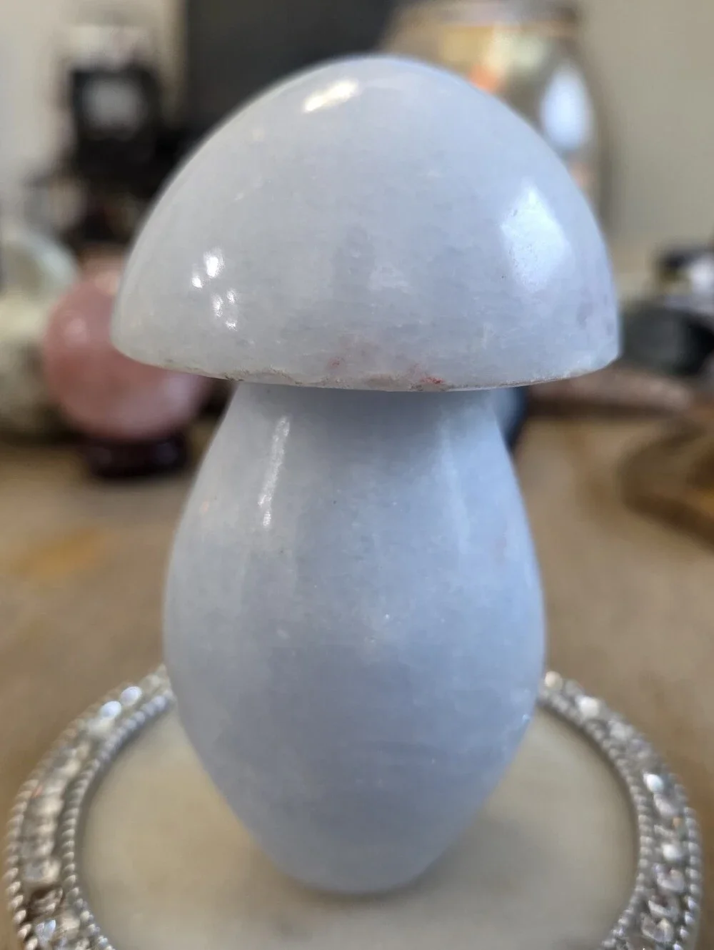 Natural Blue Celestite Crystal Carved Mushroom Tower #2